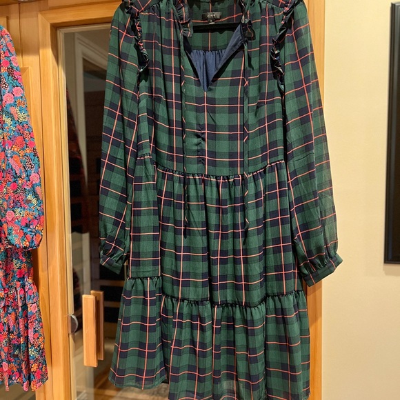 J. Crew tartan long sleeve dress with ruffle - Picture 2 of 3